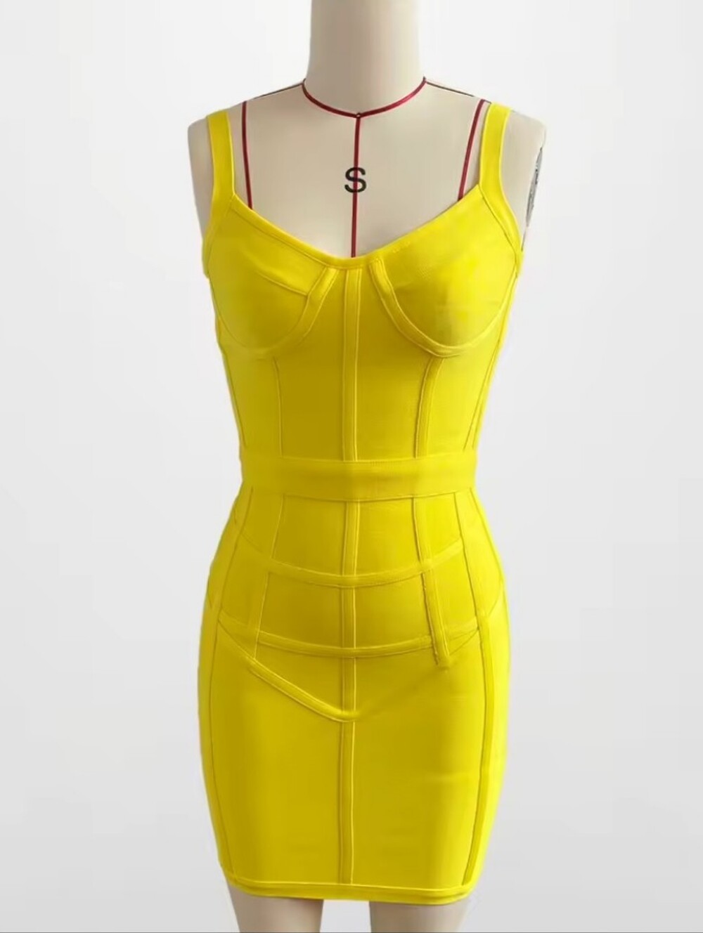 Bandage Dress Fitted Corset Knit Mini Bodycon In Yellow